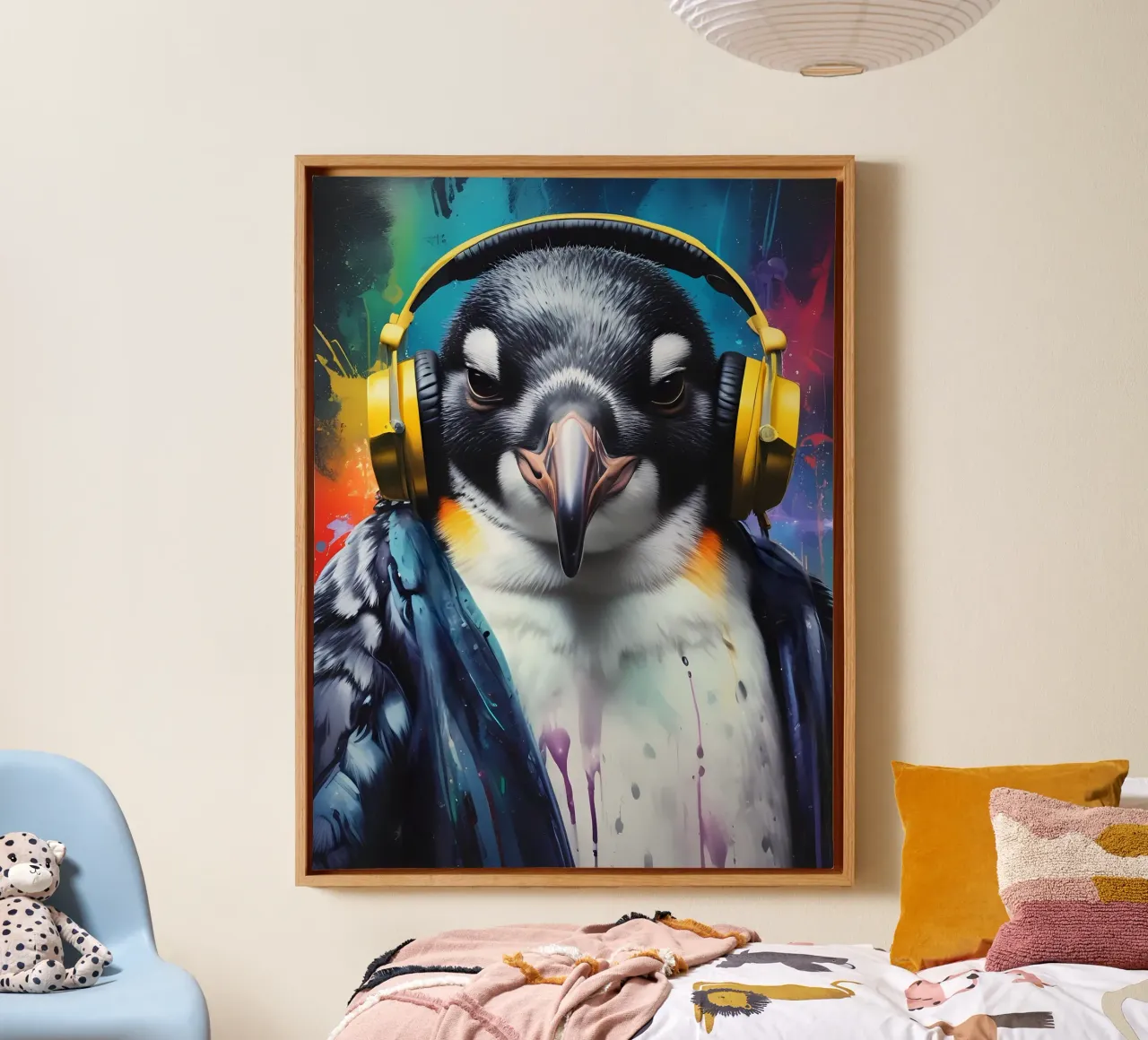Pinguino in cuffia tela con Cornice a cassetta da MakArena