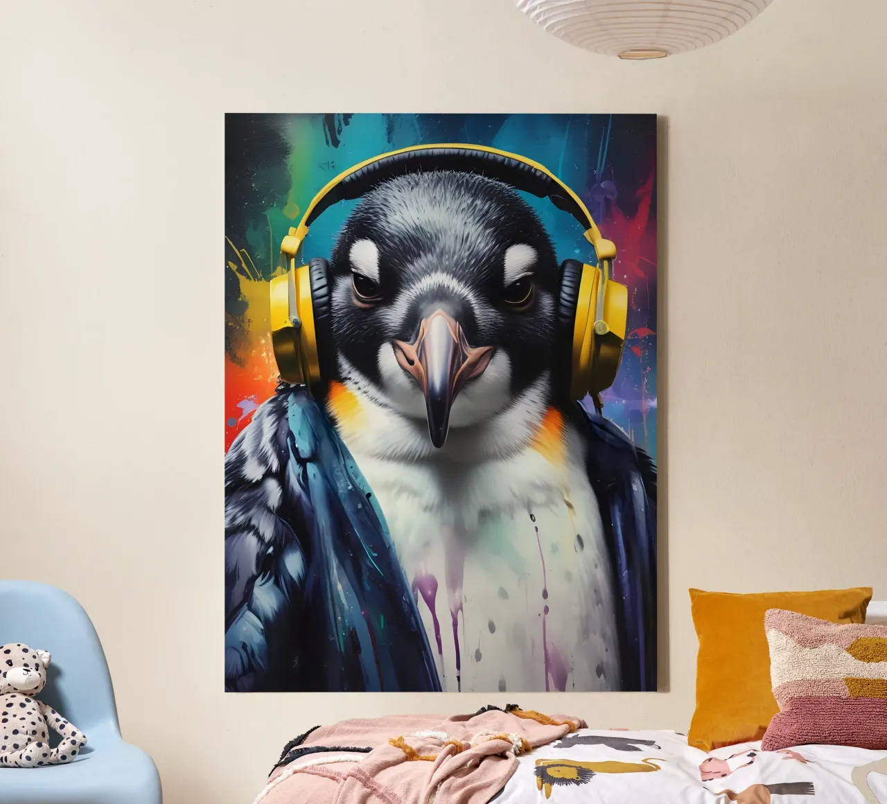 Pinguino in cuffia tela con Cornice a cassetta da MakArena