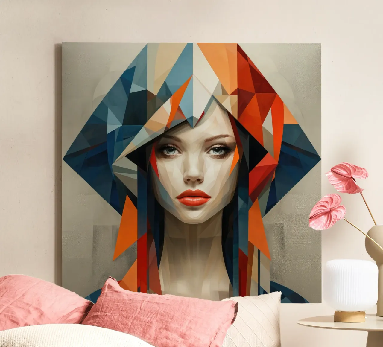 Abstracte Geometrische Hongaarse Vrouw canvas met Baklijst van Artful Muse