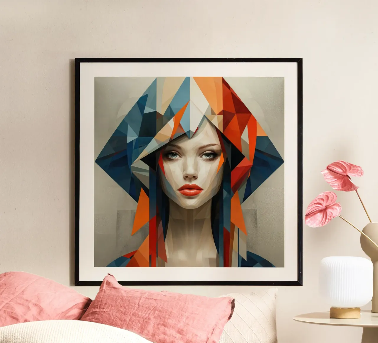 Donna geometrica astratta ungherese poster con telaio in legno da Artful Muse