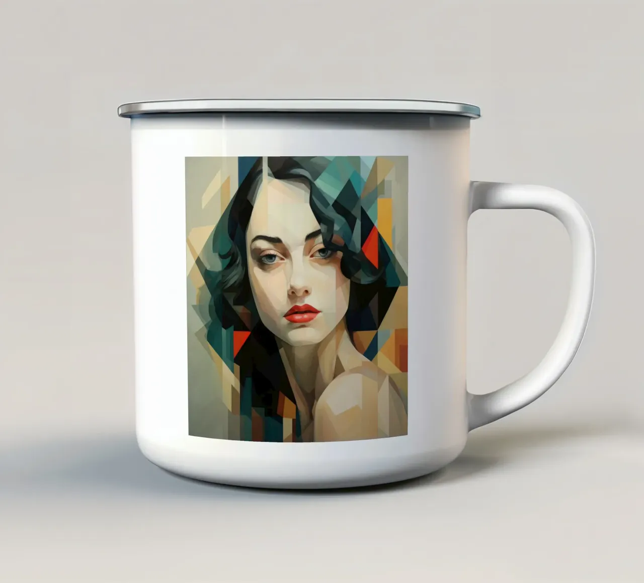 Donna geometrica astratta ungherese tazza in smalto da Artful Muse