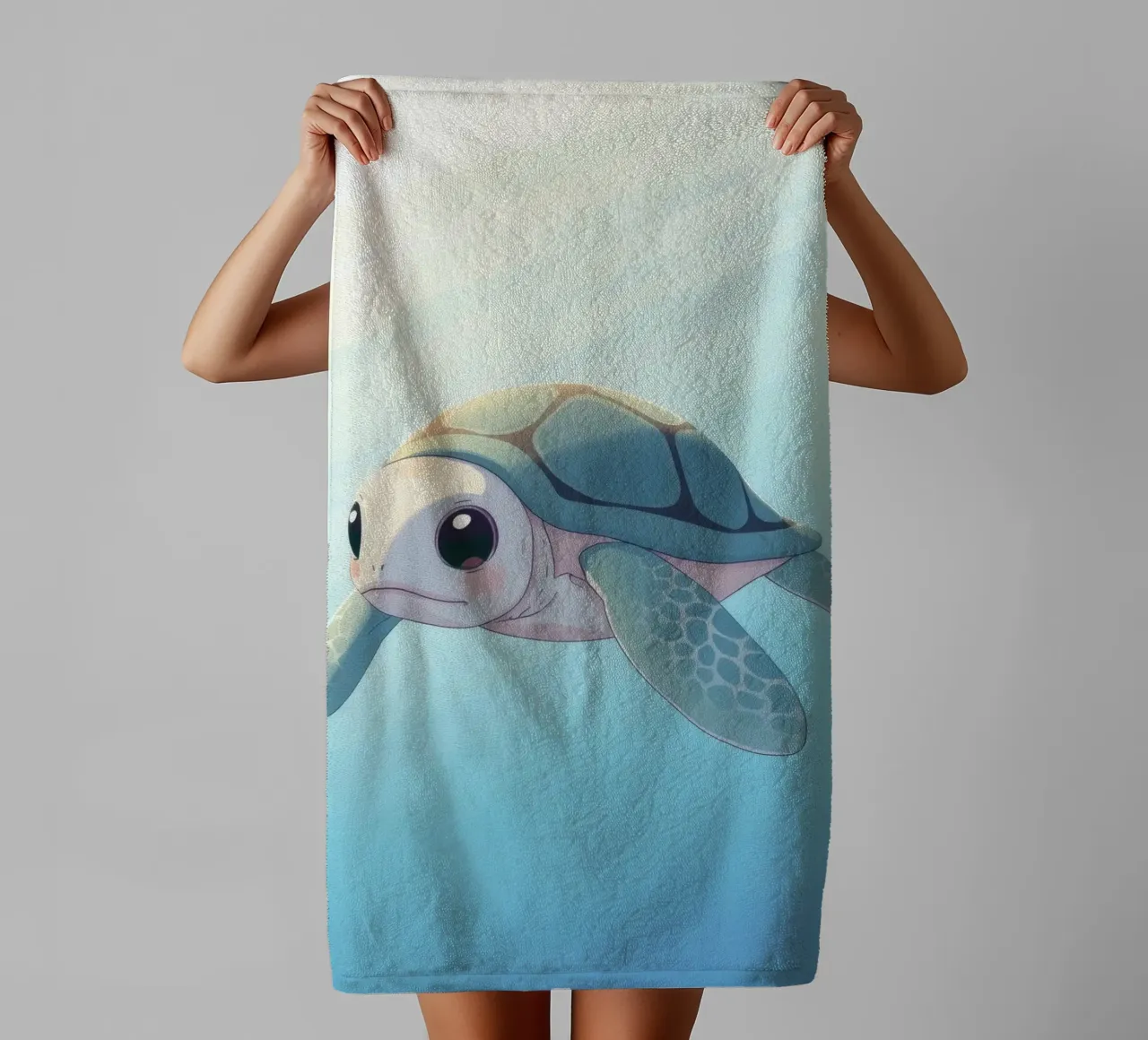 Cute cartoon sea turtle swimming peacefully clear blue water towel by DesignDoodle