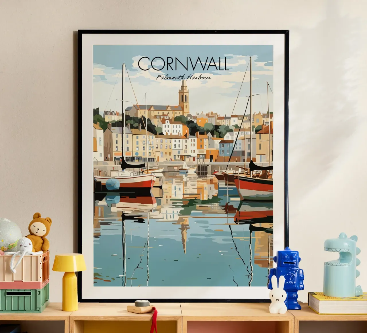Cornovaglia, Inghilterra, Porto di Falmouth, Viaggi poster con telaio in plastica da Peaches Art Prints