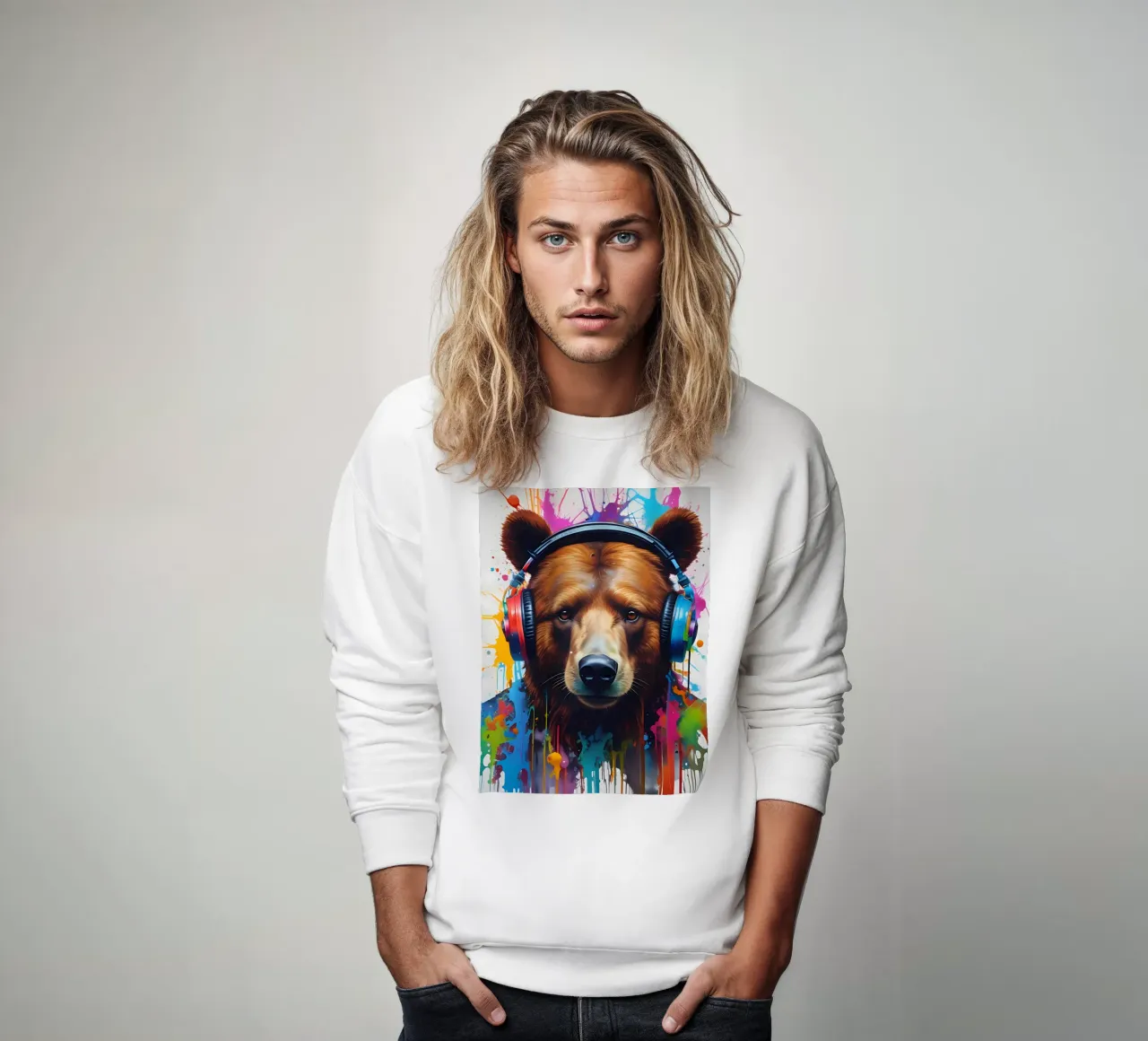 Bear in headphones sweatshirt by MakArena