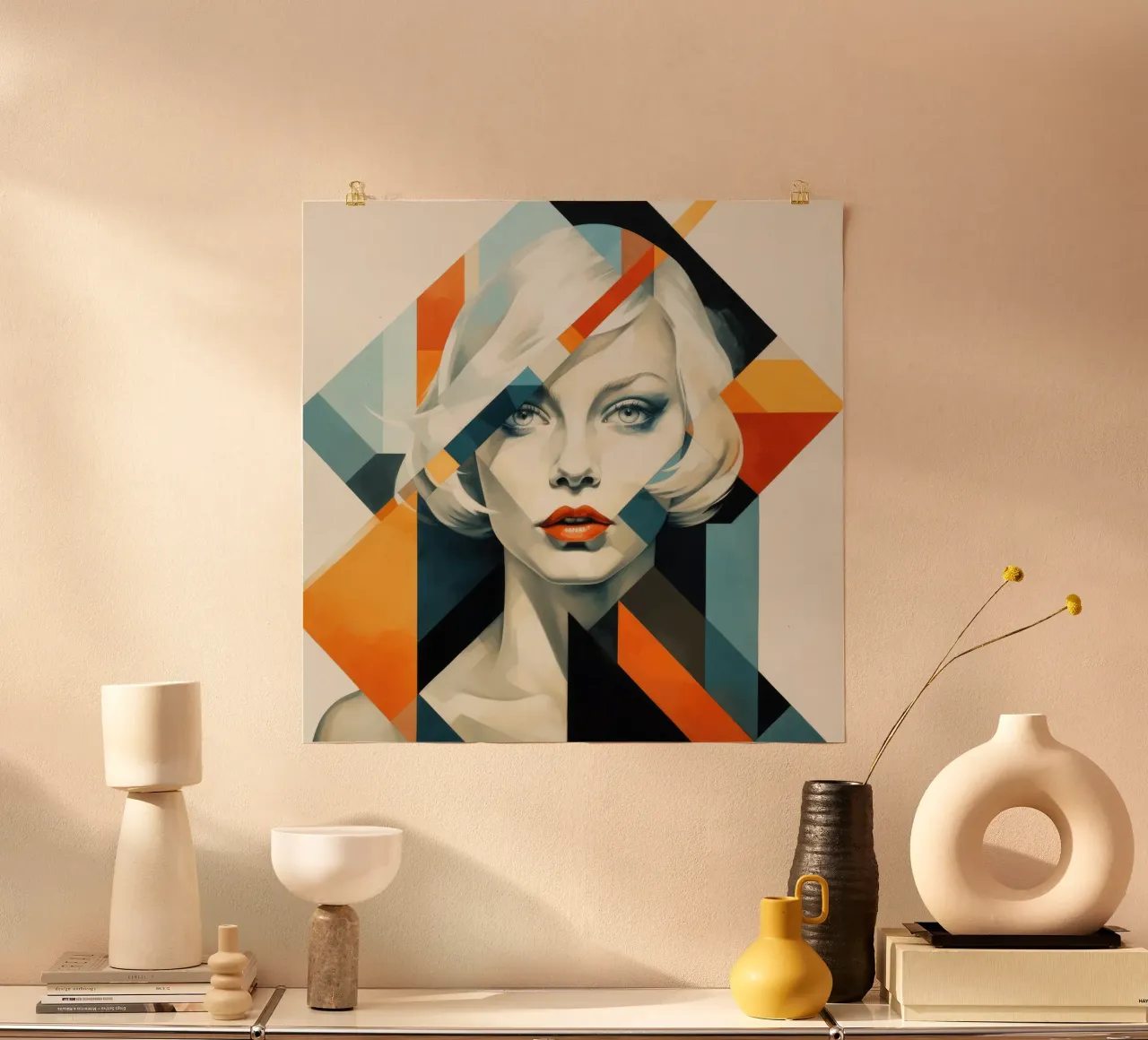 Donna svedese geometrica astratta poster con telaio in alluminio da Artful Muse