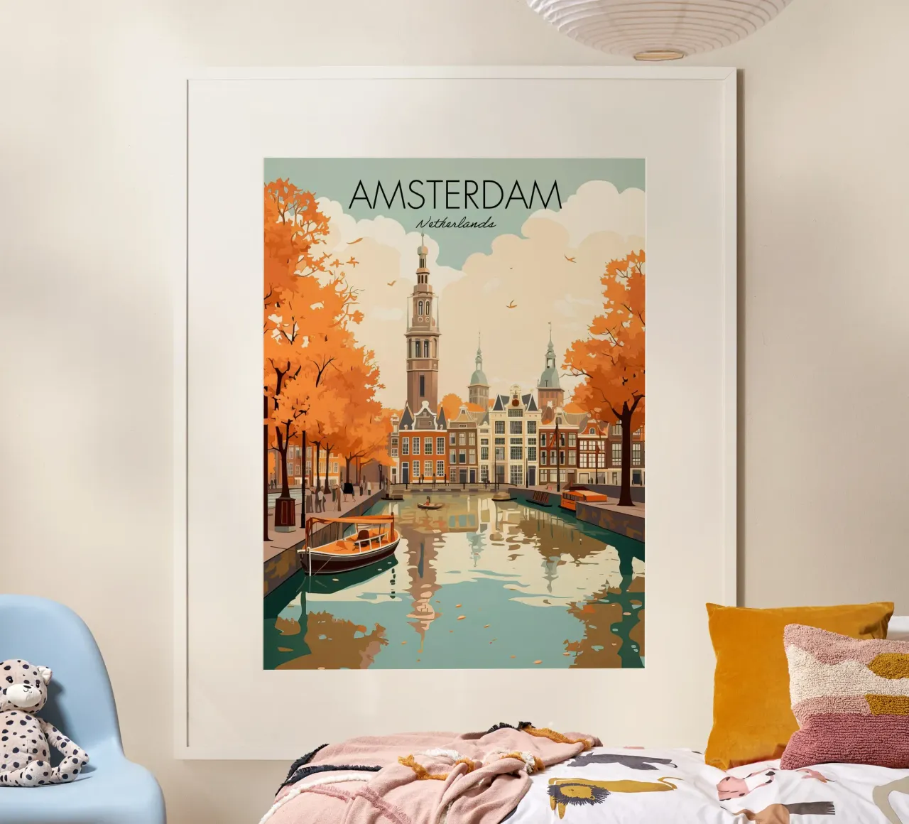Amsterdam, Nederland, oude reisposter, uitzicht op de grachten poster van Peaches Art Prints