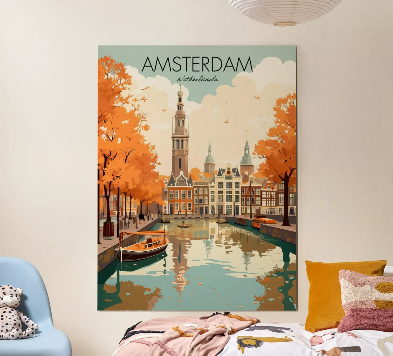 Amsterdam, Nederland, oude reisposter, uitzicht op de grachten poster van Peaches Art Prints