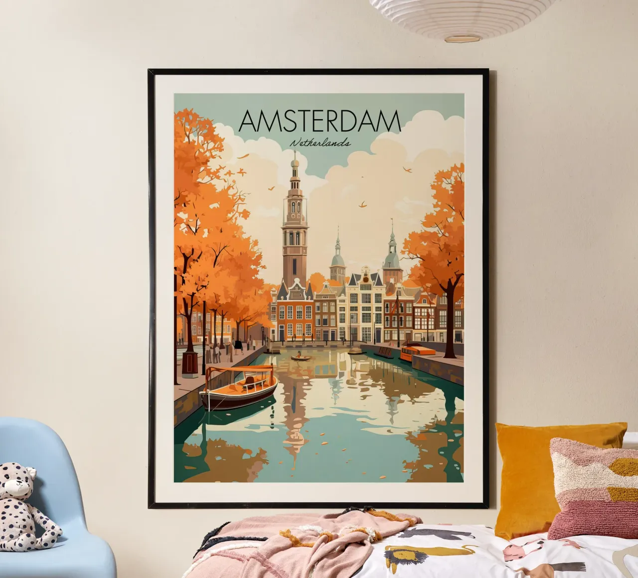 Amsterdam, Nederland, oude reisposter, uitzicht op de grachten poster van Peaches Art Prints