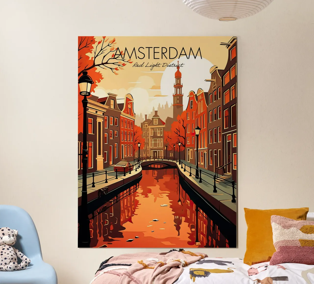 Amsterdam, Niederlande, Rotlichtviertel, Reiseplakat Poster von Peaches Art Prints