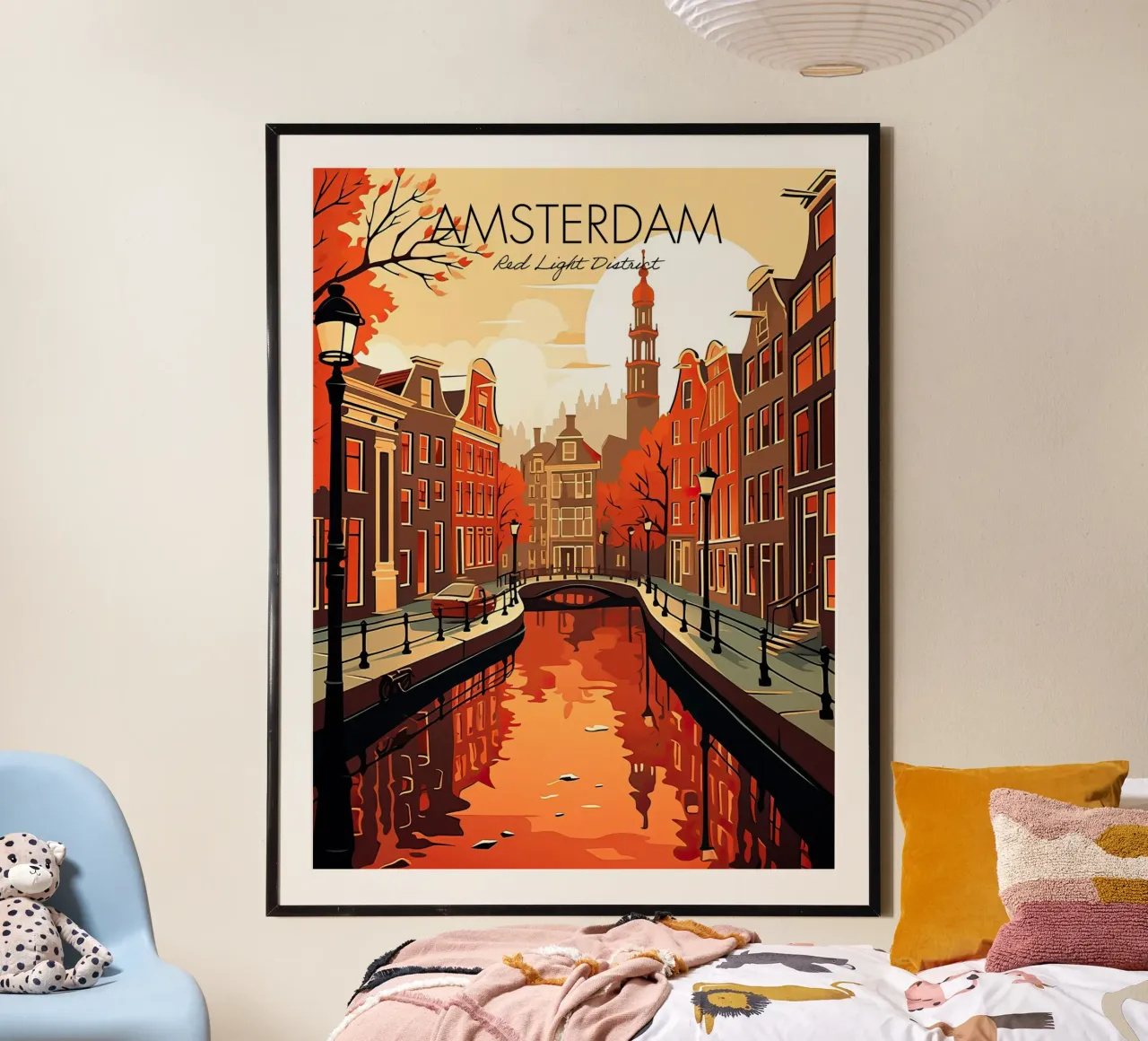 Amsterdam, Niederlande, Rotlichtviertel, Reiseplakat Poster von Peaches Art Prints