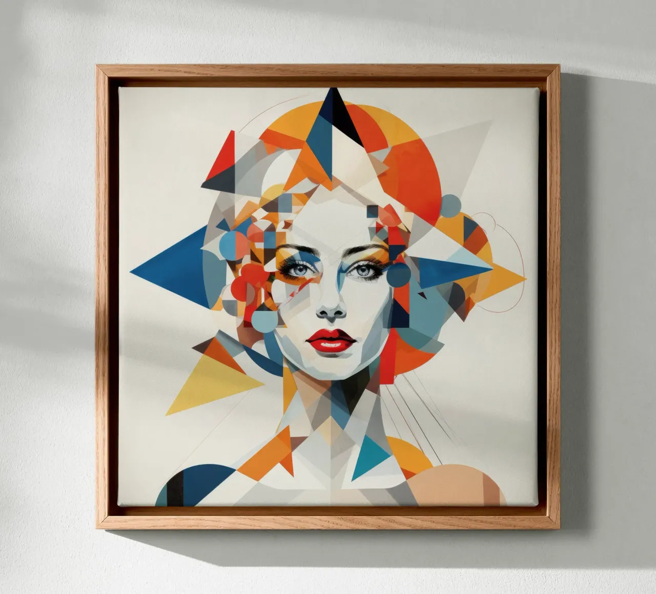 Abstracte Geometrische Zweedse Vrouw canvas met Baklijst van Artful Muse
