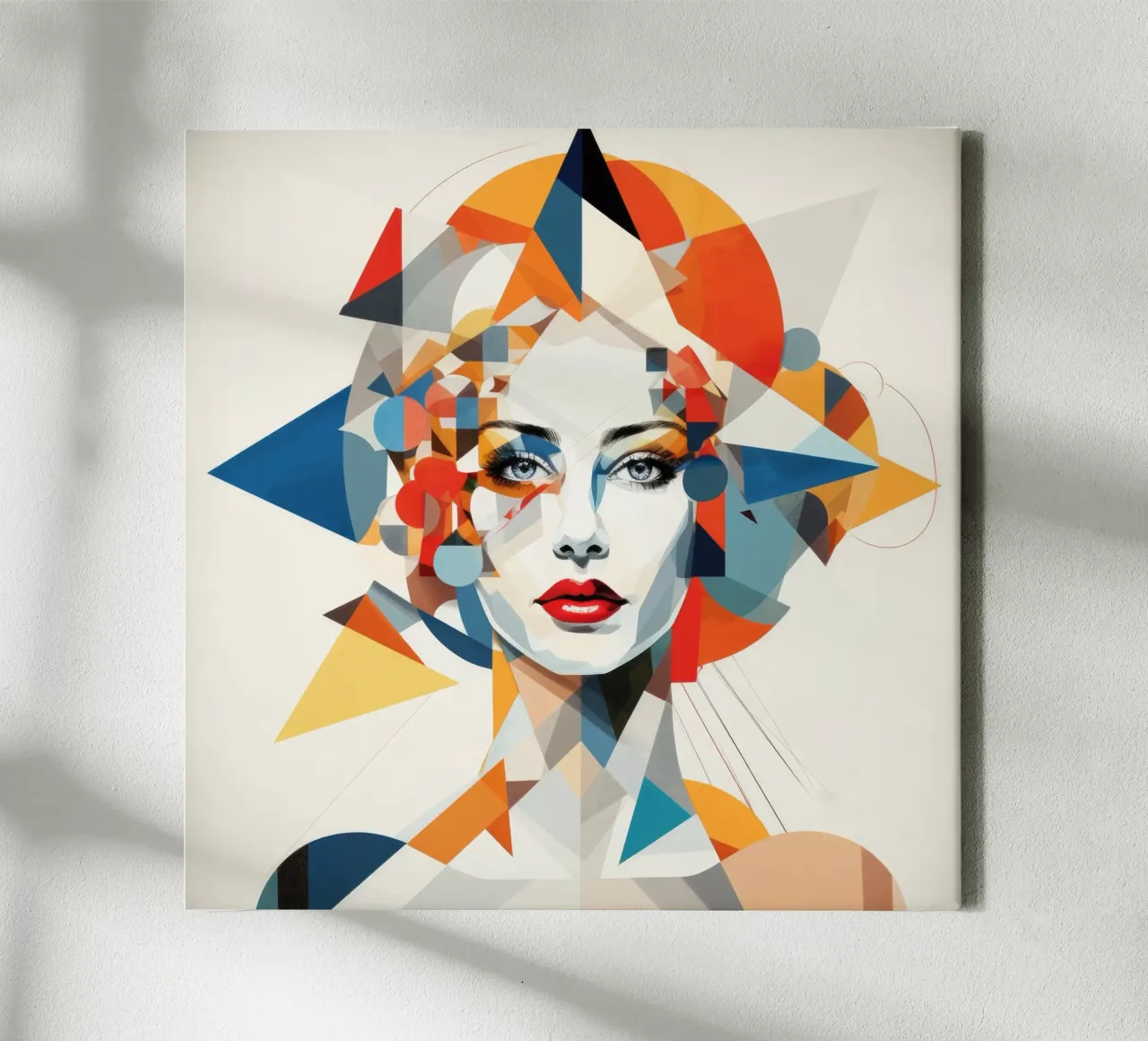 Abstracte Geometrische Zweedse Vrouw canvas met Baklijst van Artful Muse