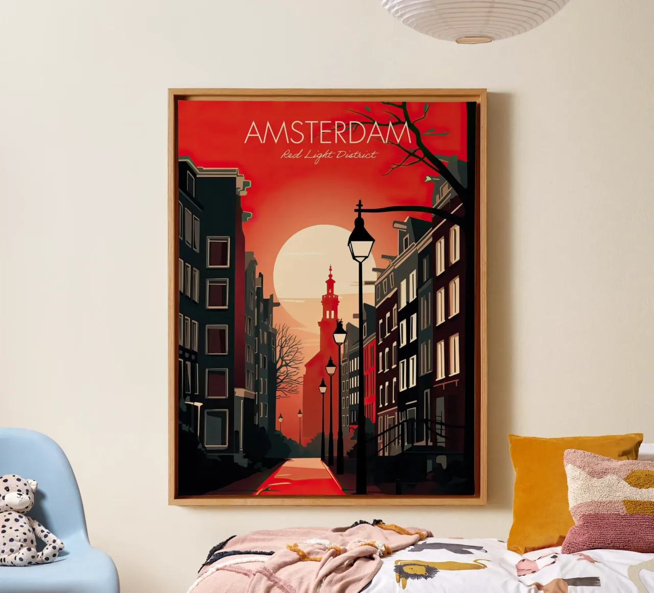 Amsterdam,Netherlands, Red Light District at Night canvas with Floater frame by Peaches Art Prints