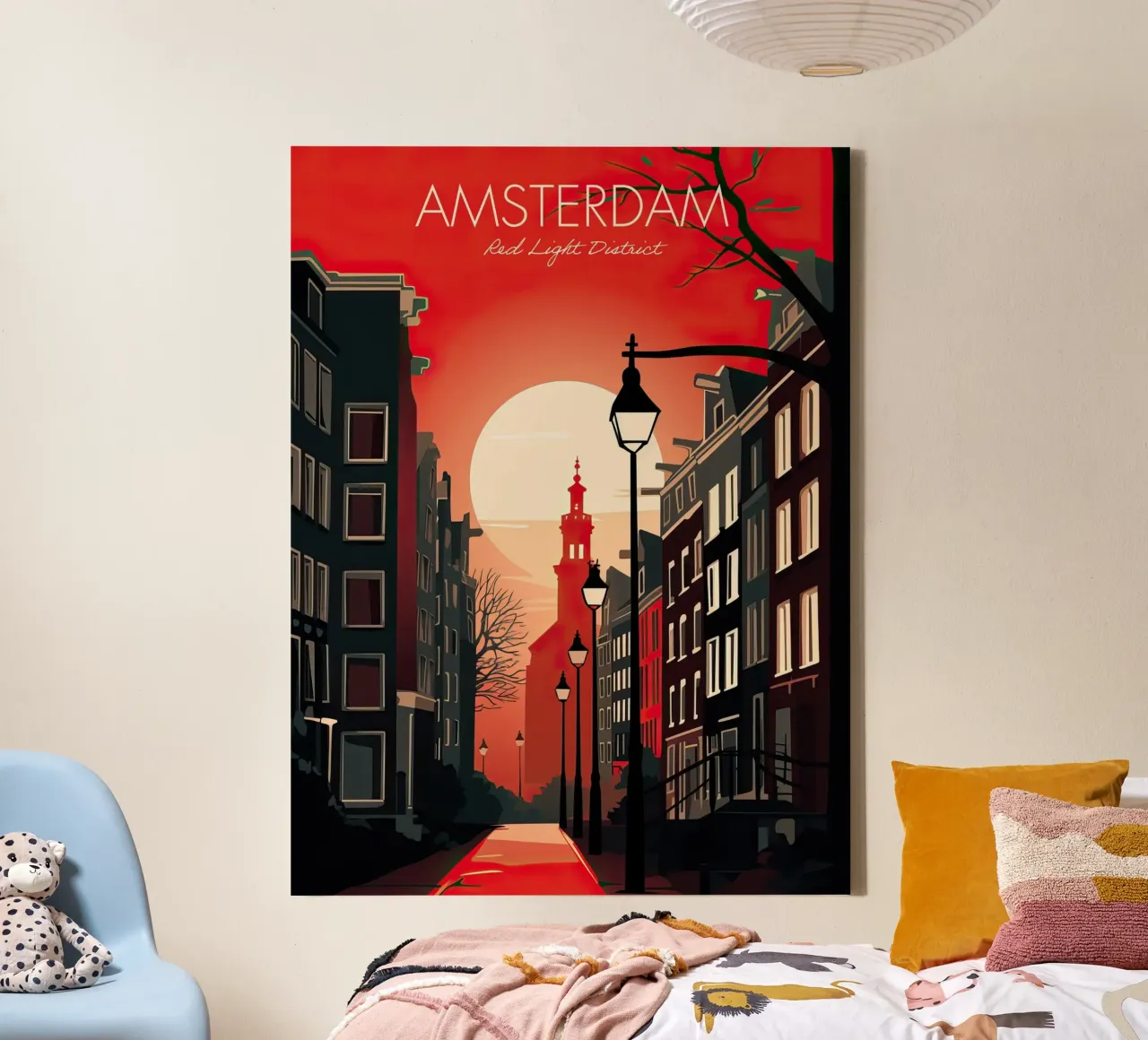 Amsterdam,Netherlands, Red Light District at Night canvas with Floater frame by Peaches Art Prints