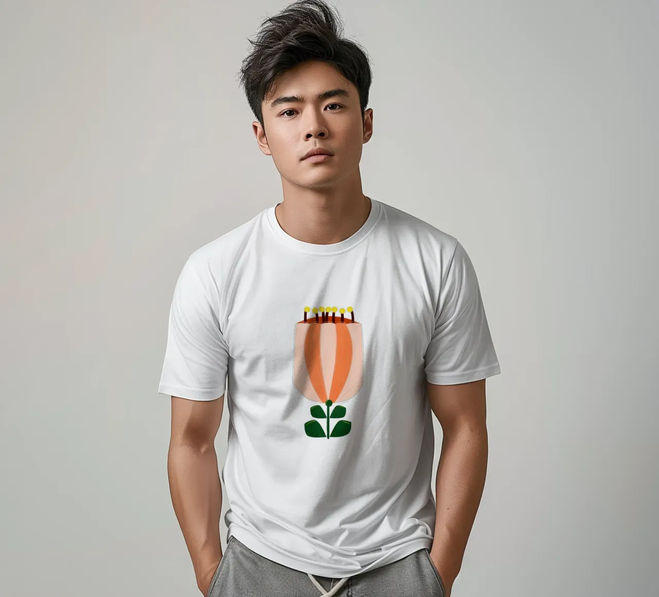 Minimalist Tulip Art Print - Orange and White t-shirt da showmemars