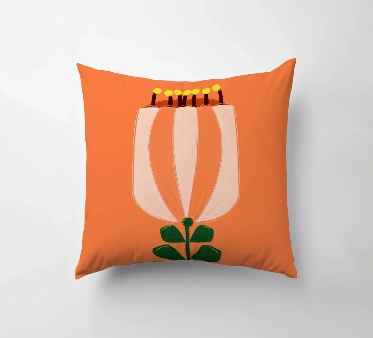 Minimalist Tulip Art Print - Orange and White cuscino da showmemars
