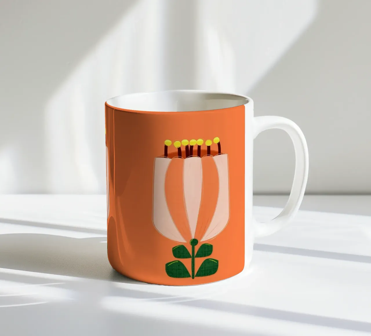 Minimalist Tulip Art Print - Orange and White tazza in ceramica da showmemars