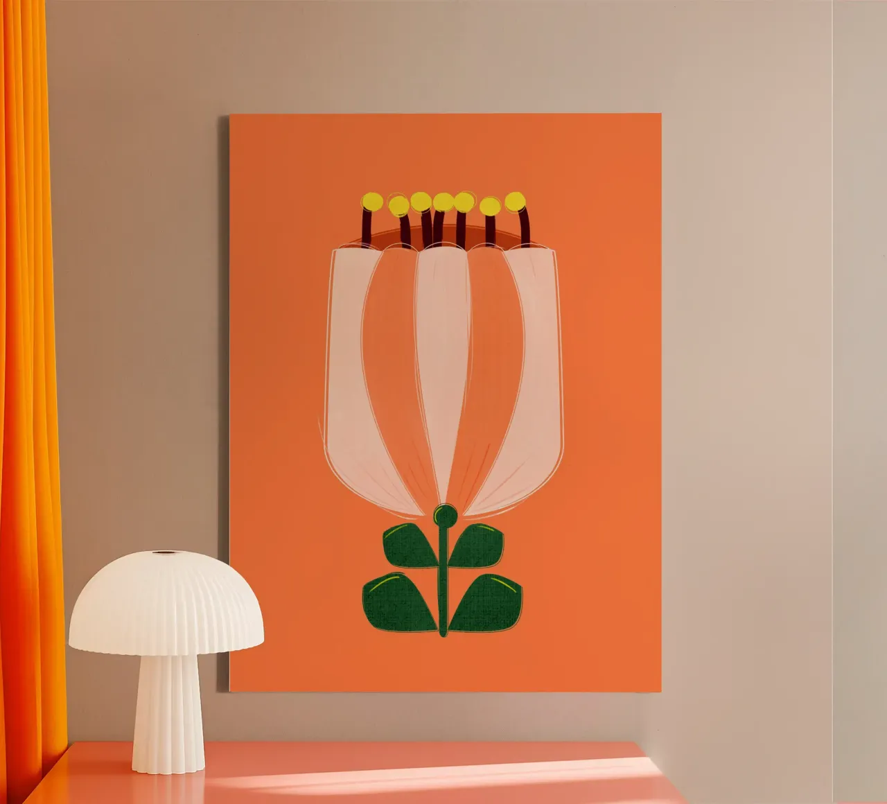 Minimalist Tulip Art Print - Orange and White tela con Cornice a cassetta da showmemars