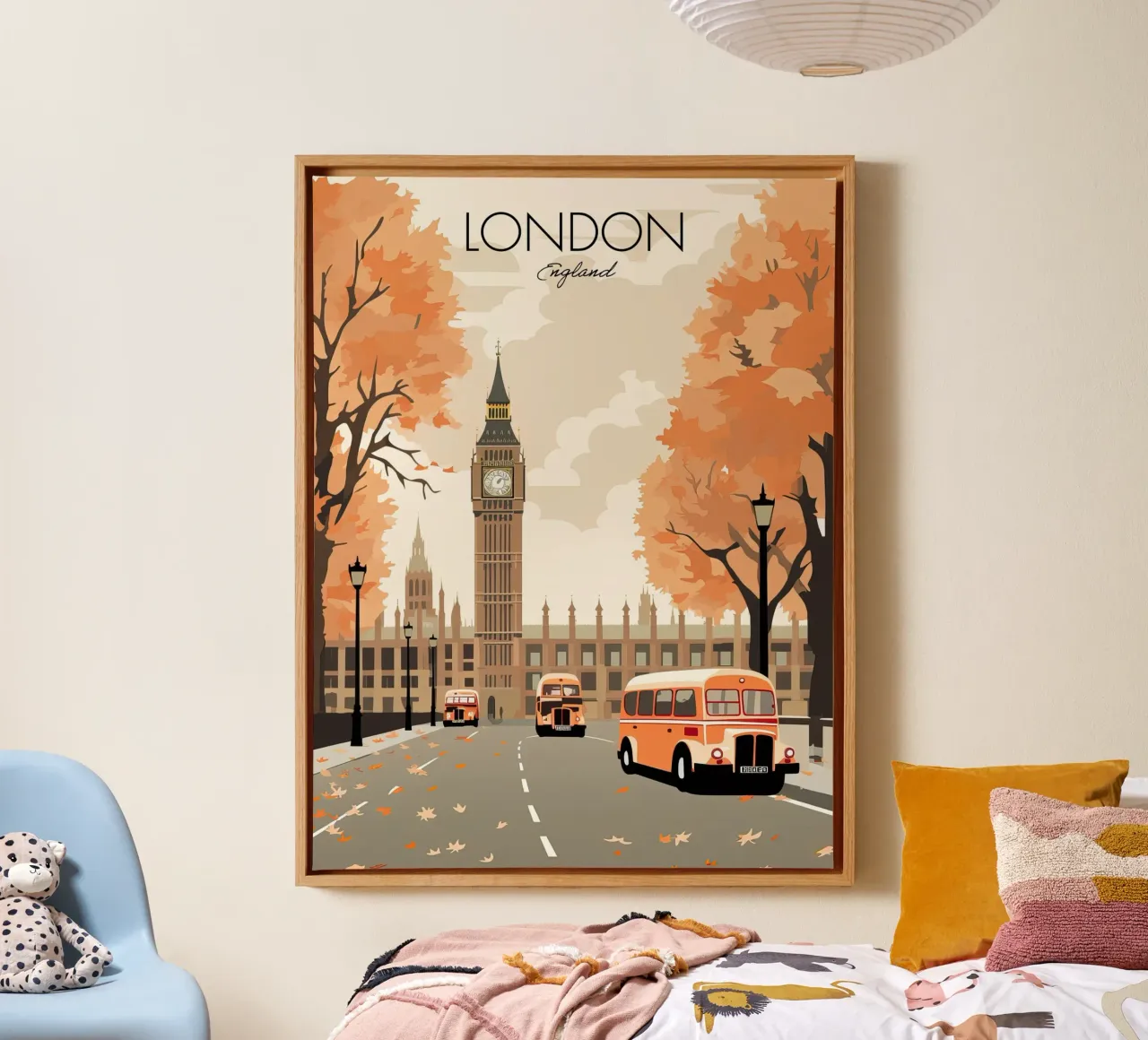 Londra, Inghilterra, Big Ben, Autunno Viaggio d'epoca tela con Cornice a cassetta da Peaches Art Prints