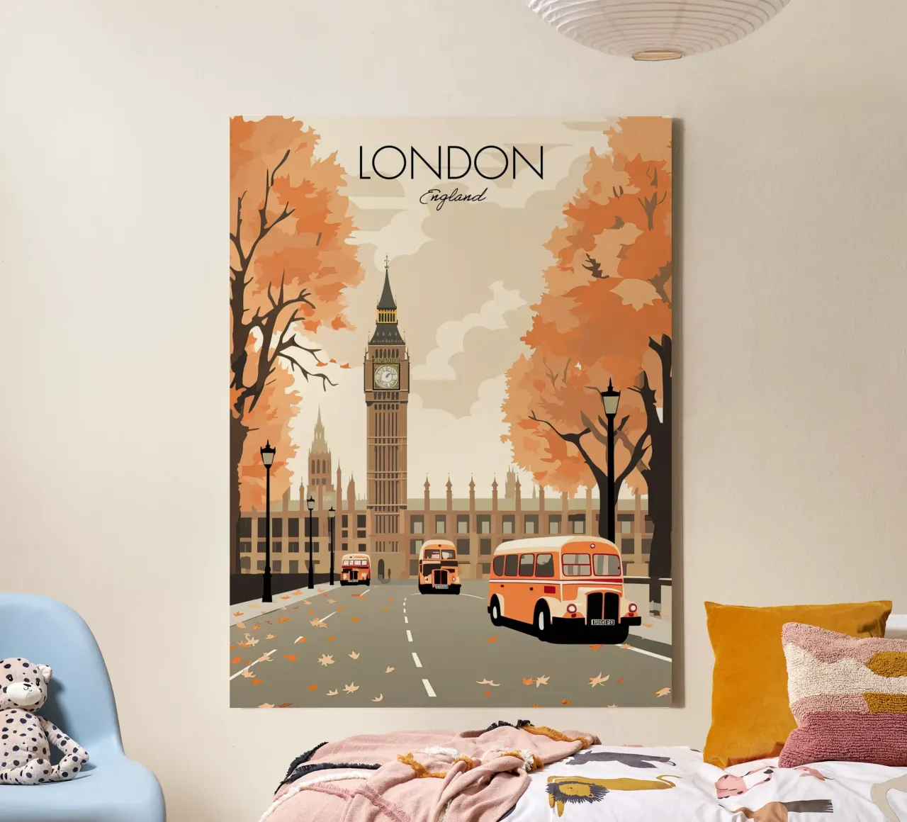 Londra, Inghilterra, Big Ben, Autunno Viaggio d'epoca tela con Cornice a cassetta da Peaches Art Prints