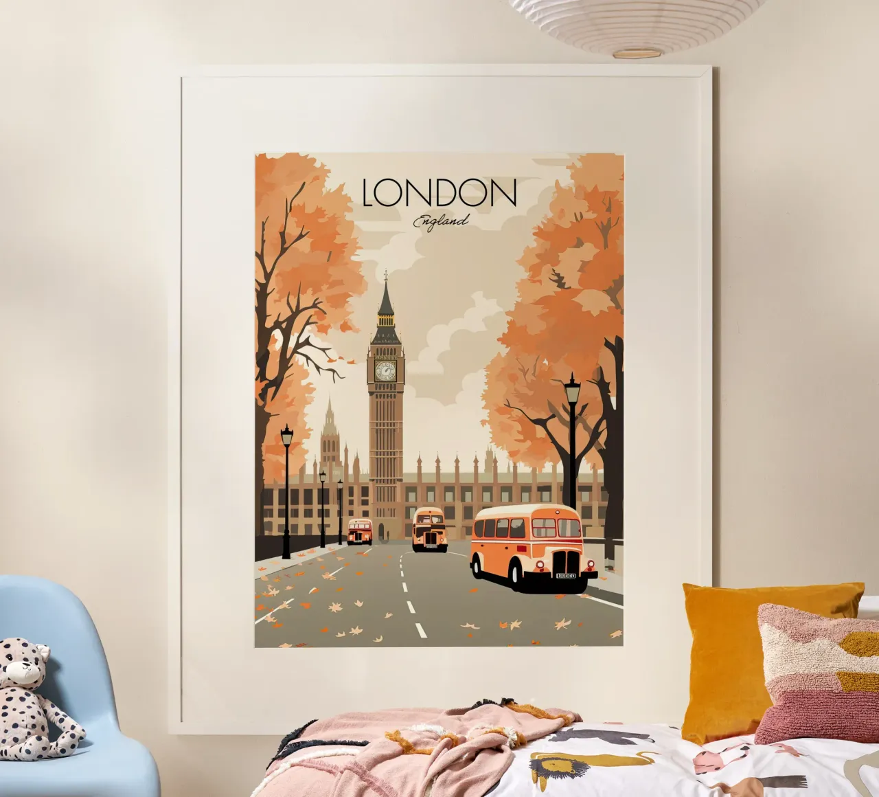 Londra, Inghilterra, Big Ben, Autunno Viaggio d'epoca poster con telaio in legno da Peaches Art Prints
