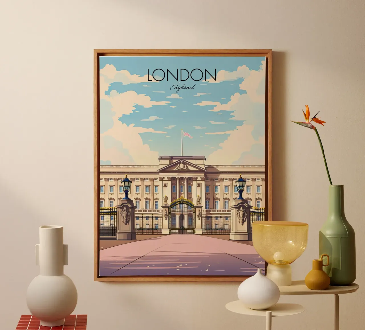 Buckingham, Palace, Londra, Inghilterra Viaggio d'epoca tela con Cornice a cassetta da Peaches Art Prints