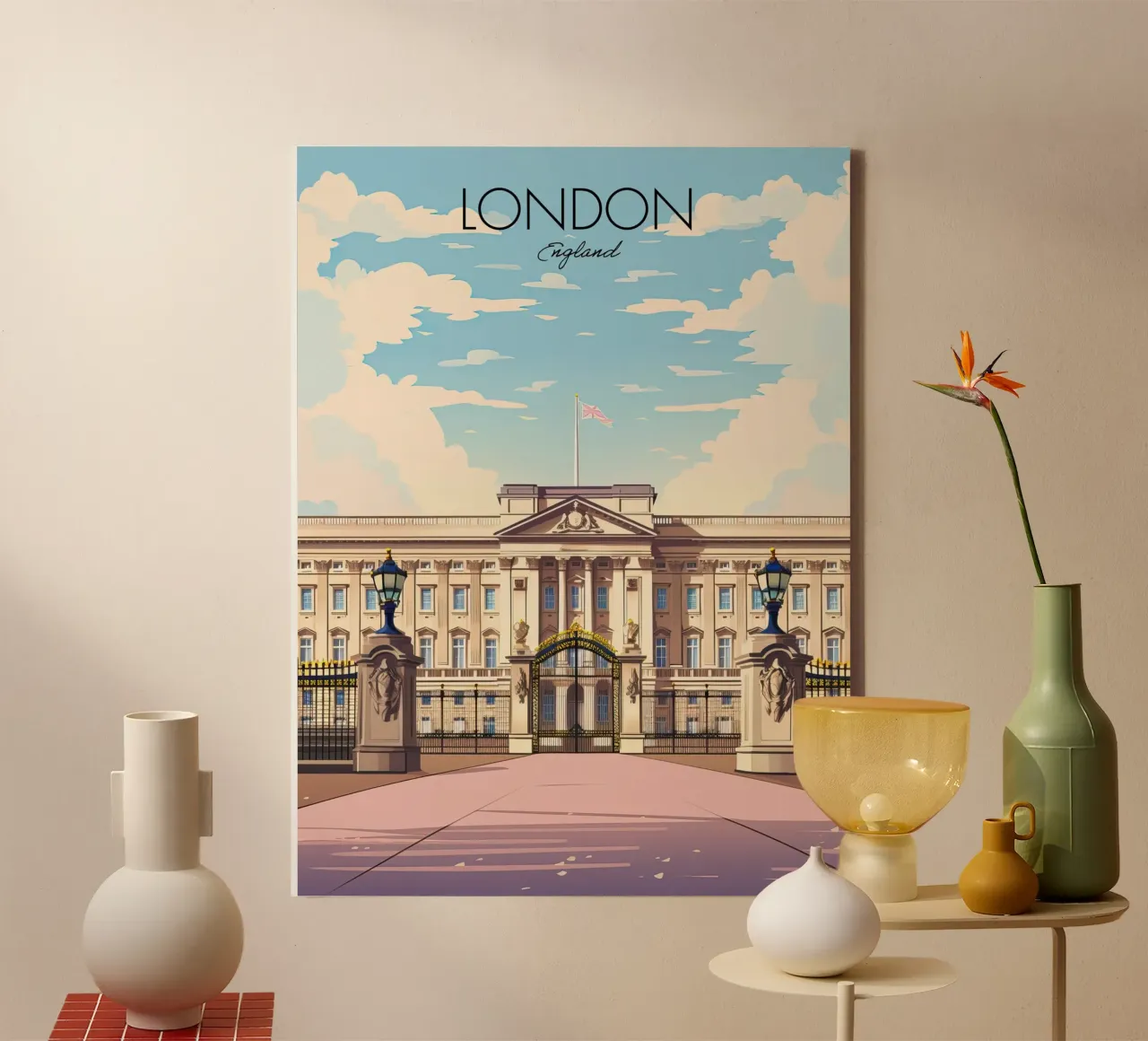 Buckingham, Palace, Londra, Inghilterra Viaggio d'epoca tela con Cornice a cassetta da Peaches Art Prints