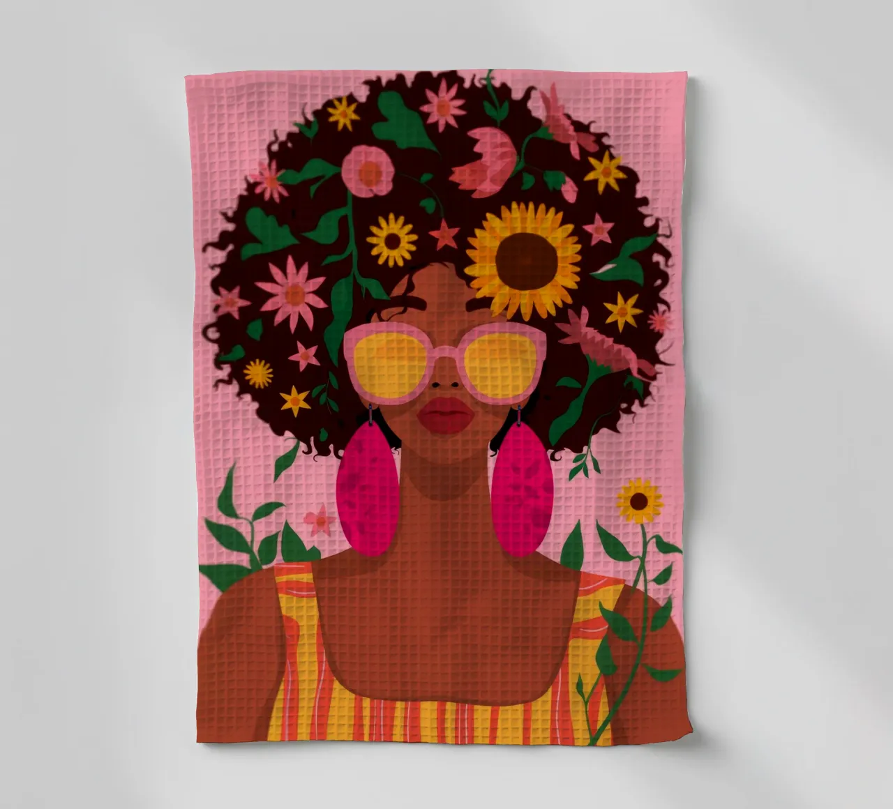 Floral Afro Beauty tea towel by Emery Kate