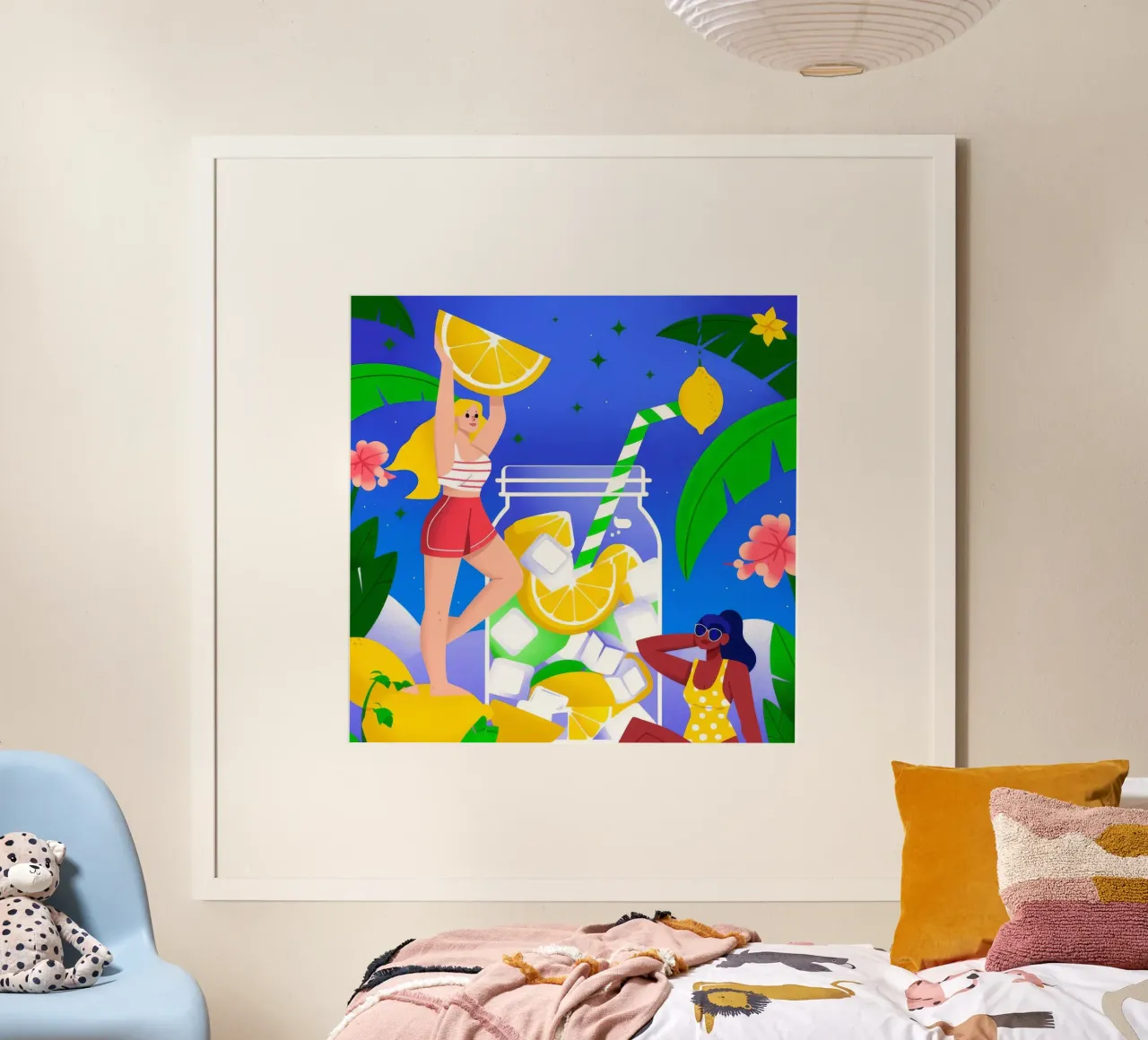 Divertimento estivo con limonata poster con telaio in legno da Emery Kate