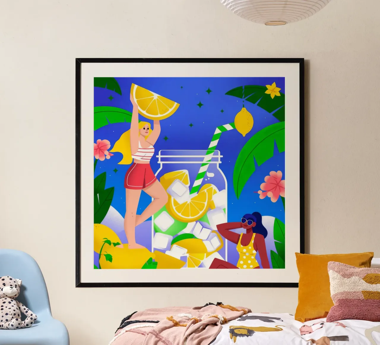 Divertimento estivo con limonata poster con telaio in legno da Emery Kate