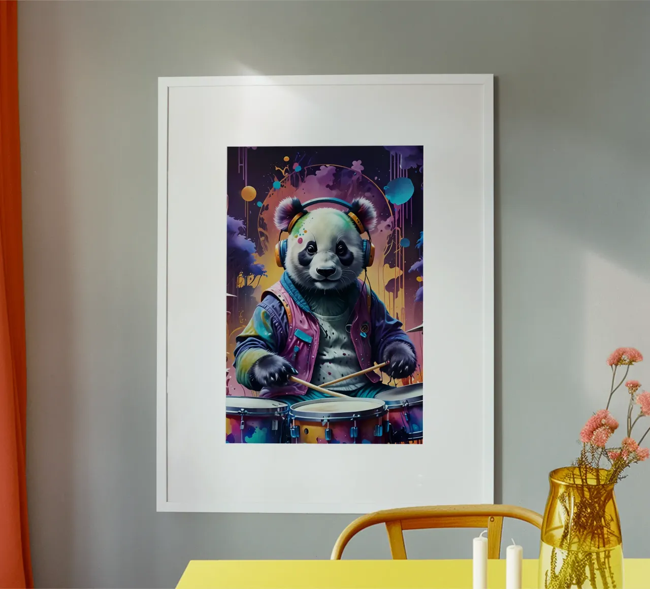 Panda suona la batteria poster con telaio in alluminio da PosterOK