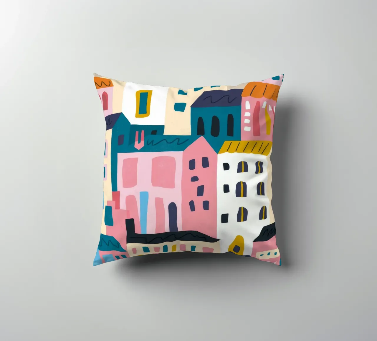 Paesaggio urbano colorato cuscino da Emery Kate