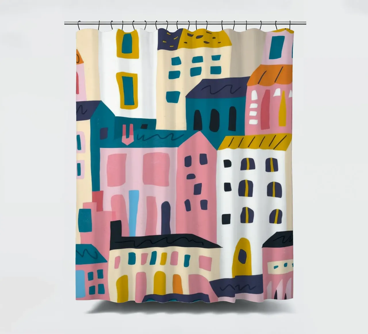 Paesaggio urbano colorato tenda da doccia da Emery Kate