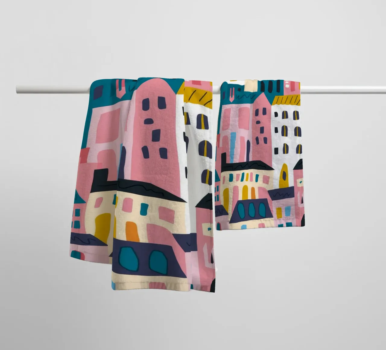 Paesaggio urbano colorato asciugamano da bagno da Emery Kate