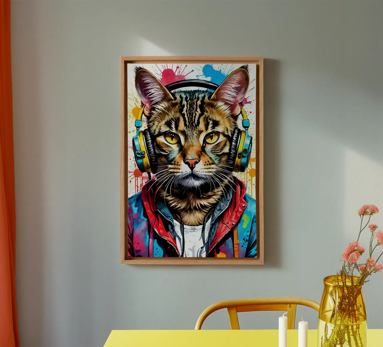 Gatto in cuffia tela con Cornice a cassetta da PosterOK