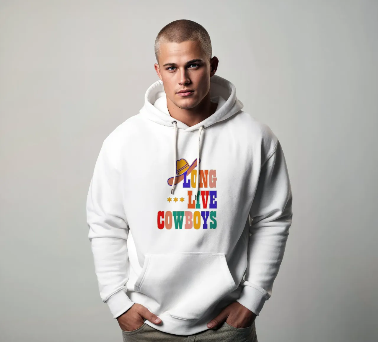 Retro "Long Live Cowboys" Typography Art Print felpa con cappuccio da showmemars