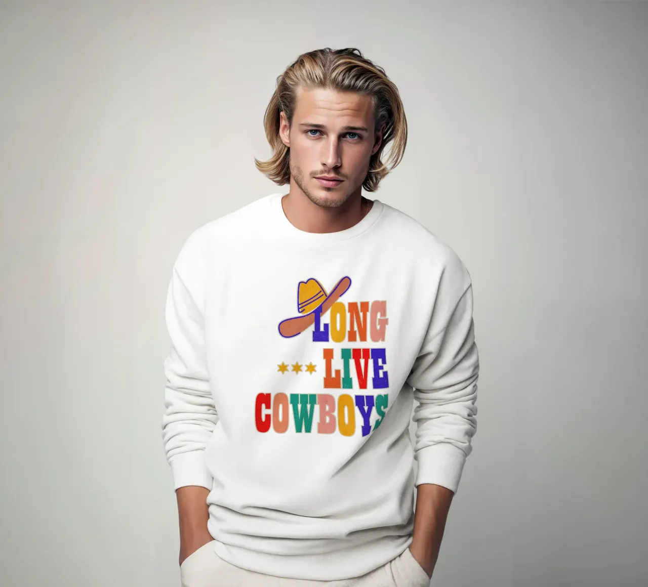 Retro "Long Live Cowboys" Typography Art Print felpa da showmemars