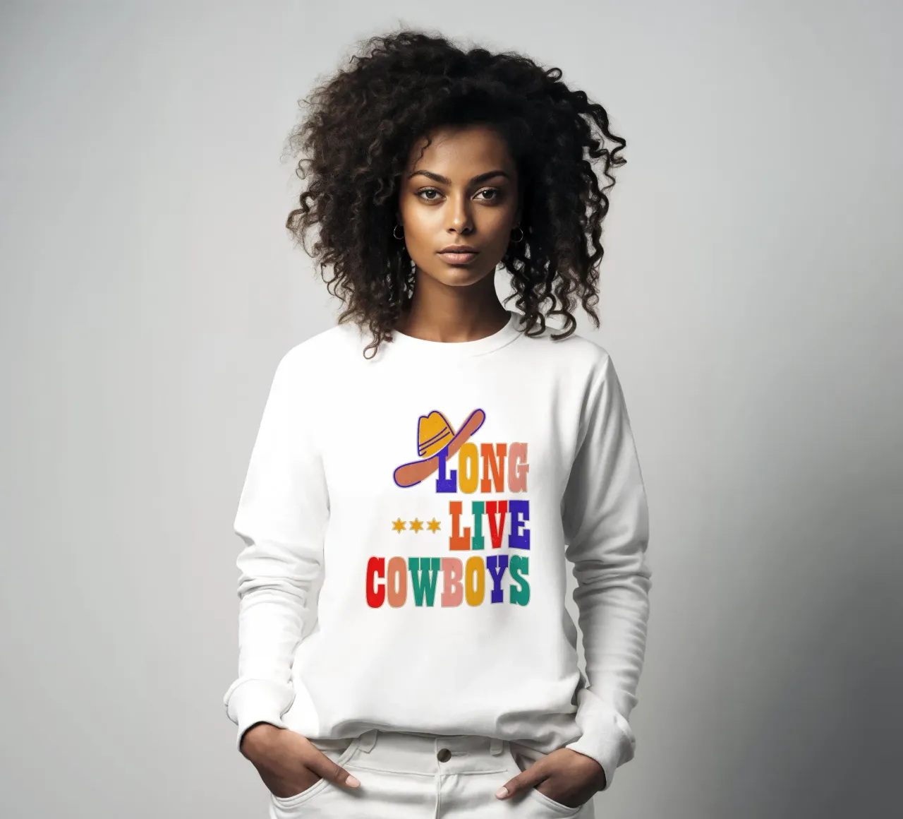 Retro "Long Live Cowboys" Typography Art Print felpa da showmemars