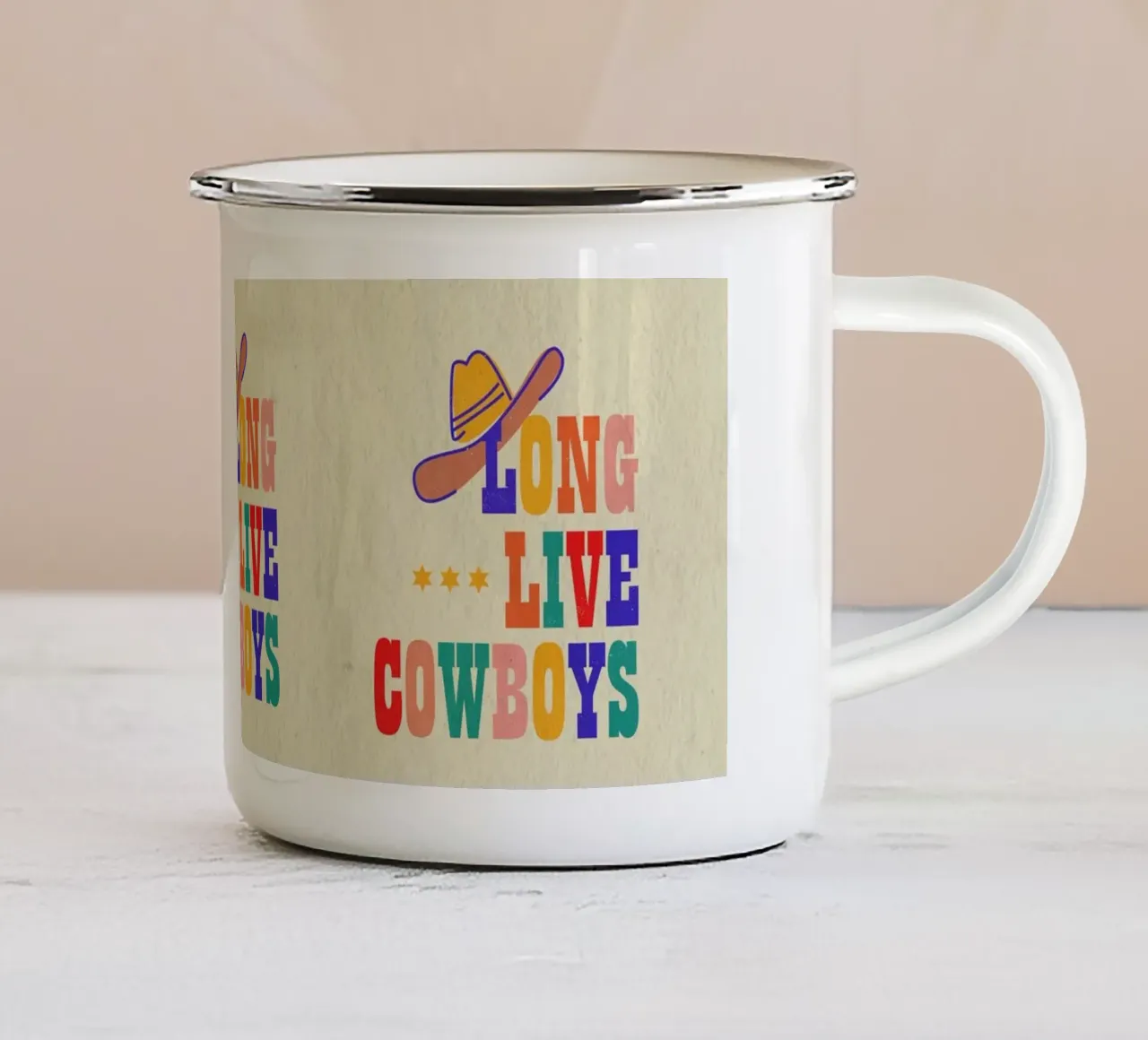 Retro "Long Live Cowboys" Typography Art Print tazza in smalto da showmemars