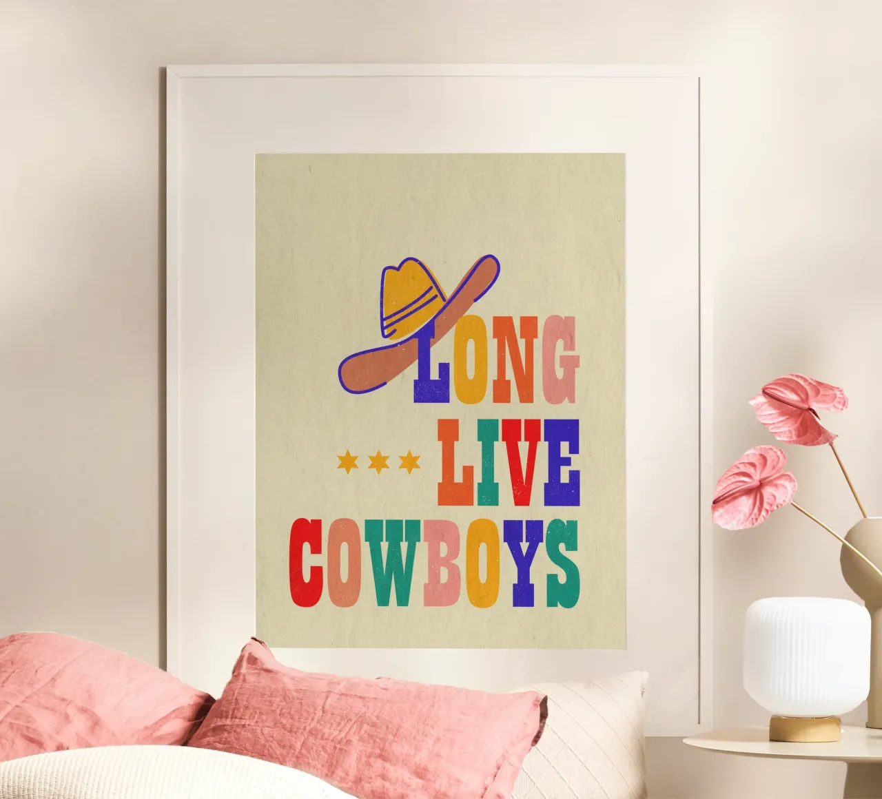 Retro "Long Live Cowboys" Typography Art Print poster con telaio in alluminio da showmemars