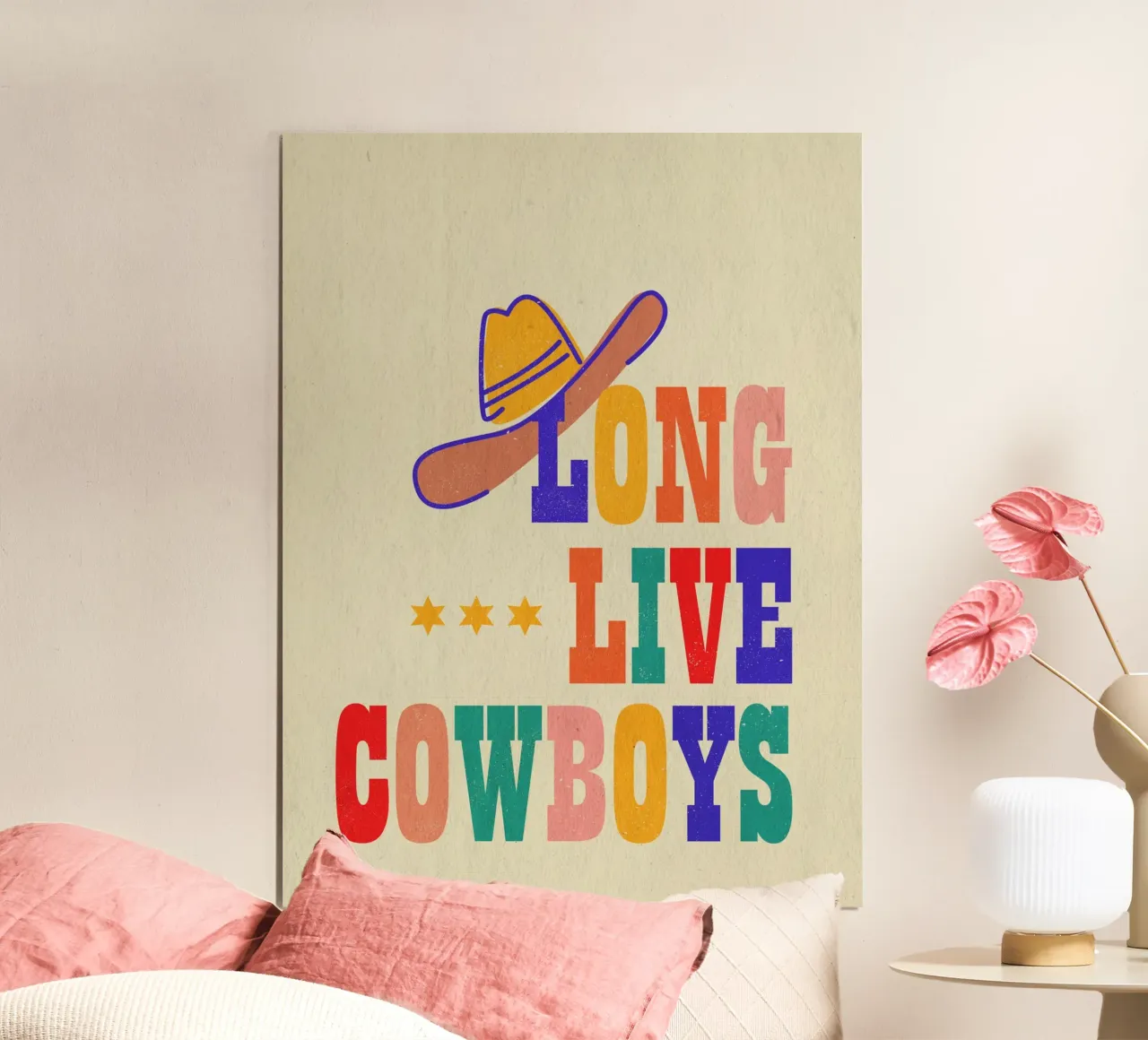Retro "Long Live Cowboys" Typography Art Print poster con telaio in alluminio da showmemars
