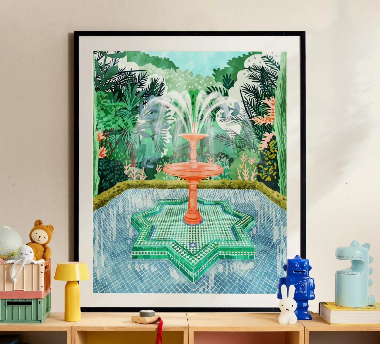 La fontana della vita Architettura Esterni Giardino Acquerello poster con telaio in plastica da 83oranges