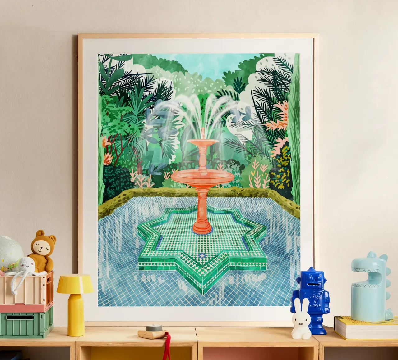 La fontana della vita Architettura Esterni Giardino Acquerello poster con telaio in plastica da 83oranges