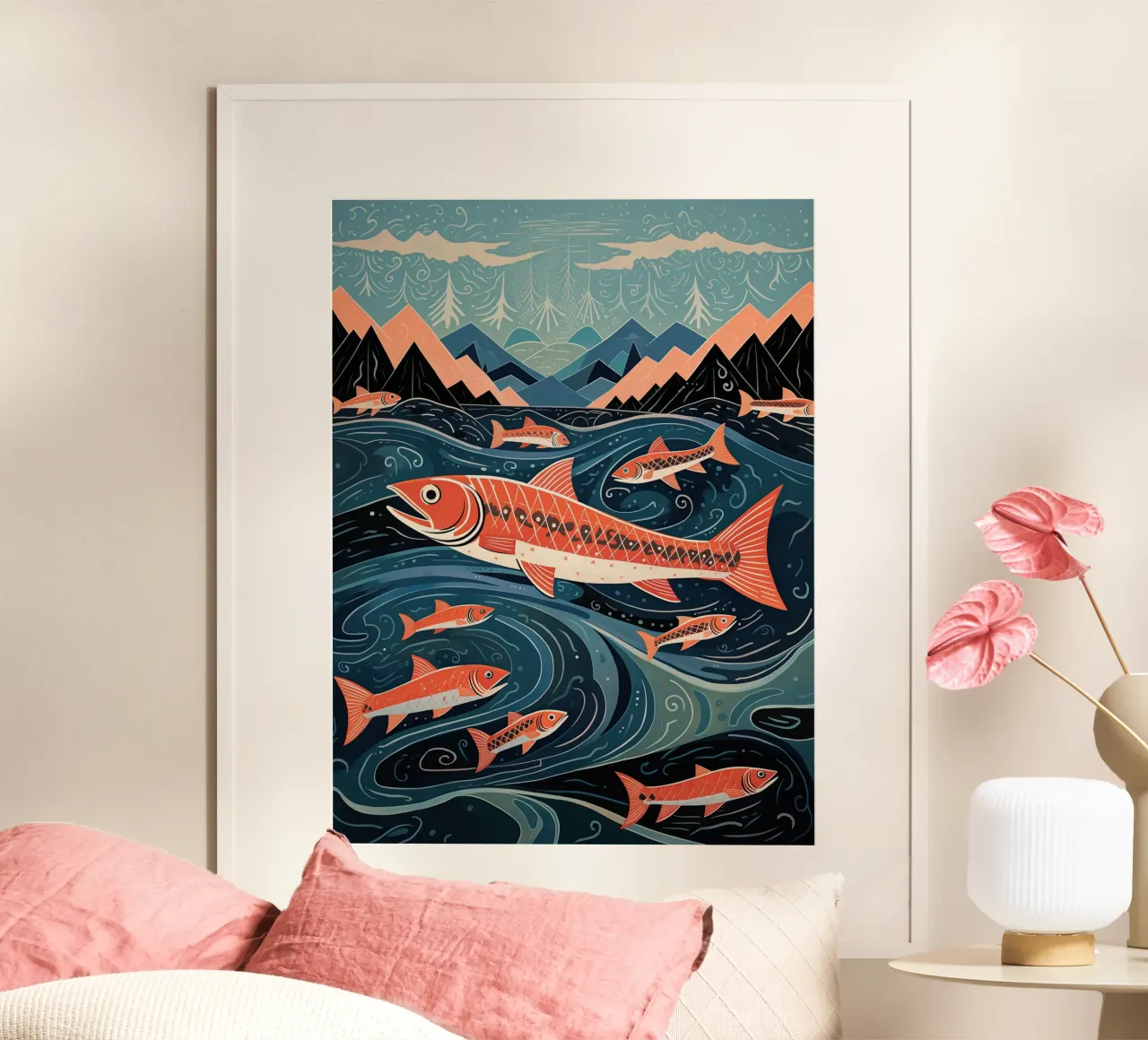 Maritime fantasy with lots of fish | Printmaking poster by Autofocus
