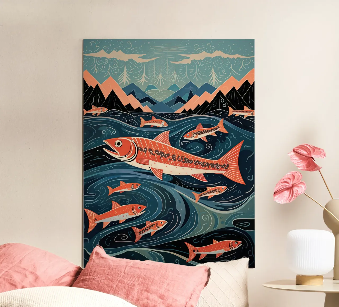 Maritime fantasy with lots of fish | Printmaking poster by Autofocus