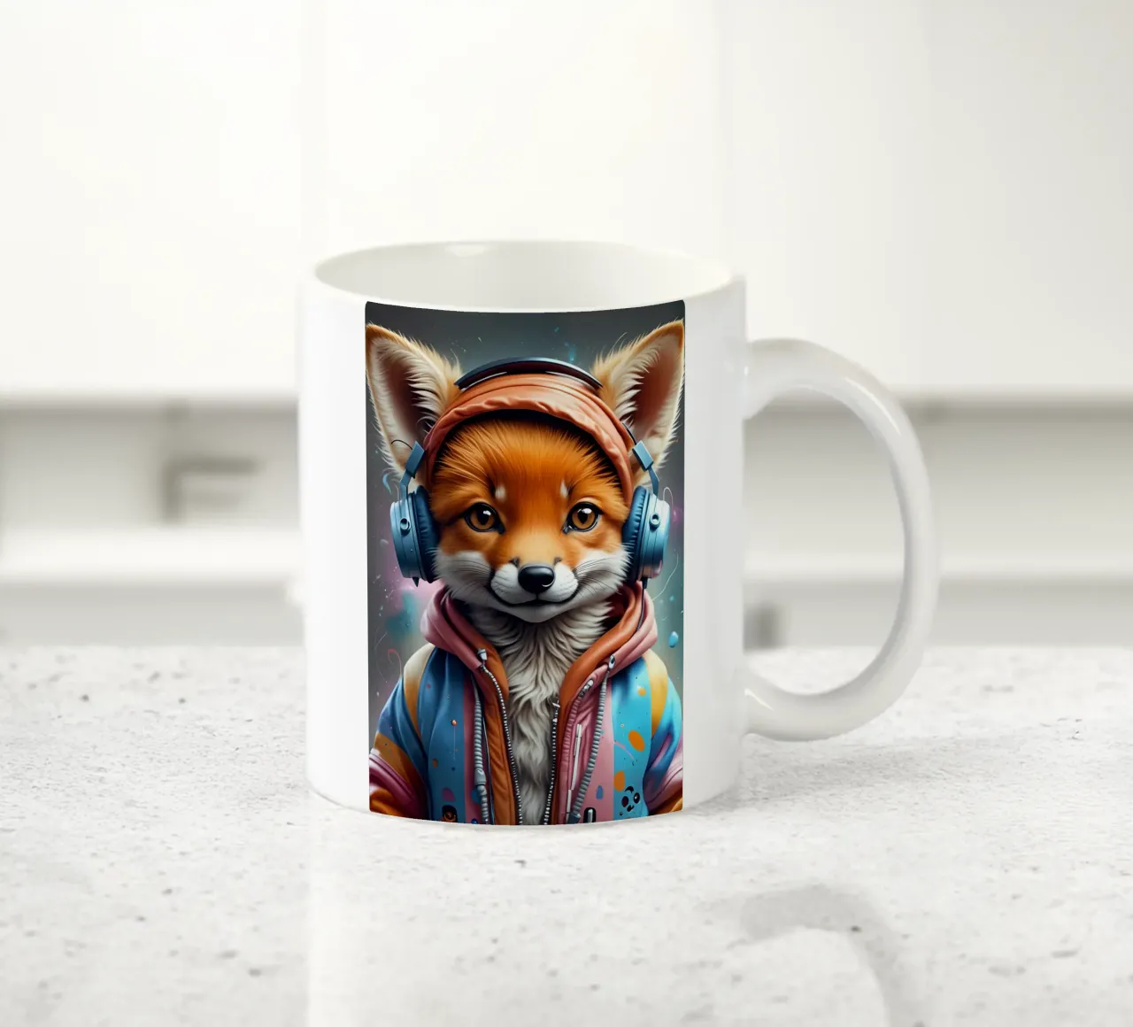 Piccola volpe con le cuffie tazza in ceramica da MakArena