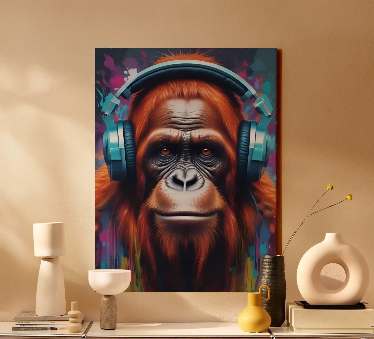 Orangutan in cuffia tela con Cornice a cassetta da MakArena