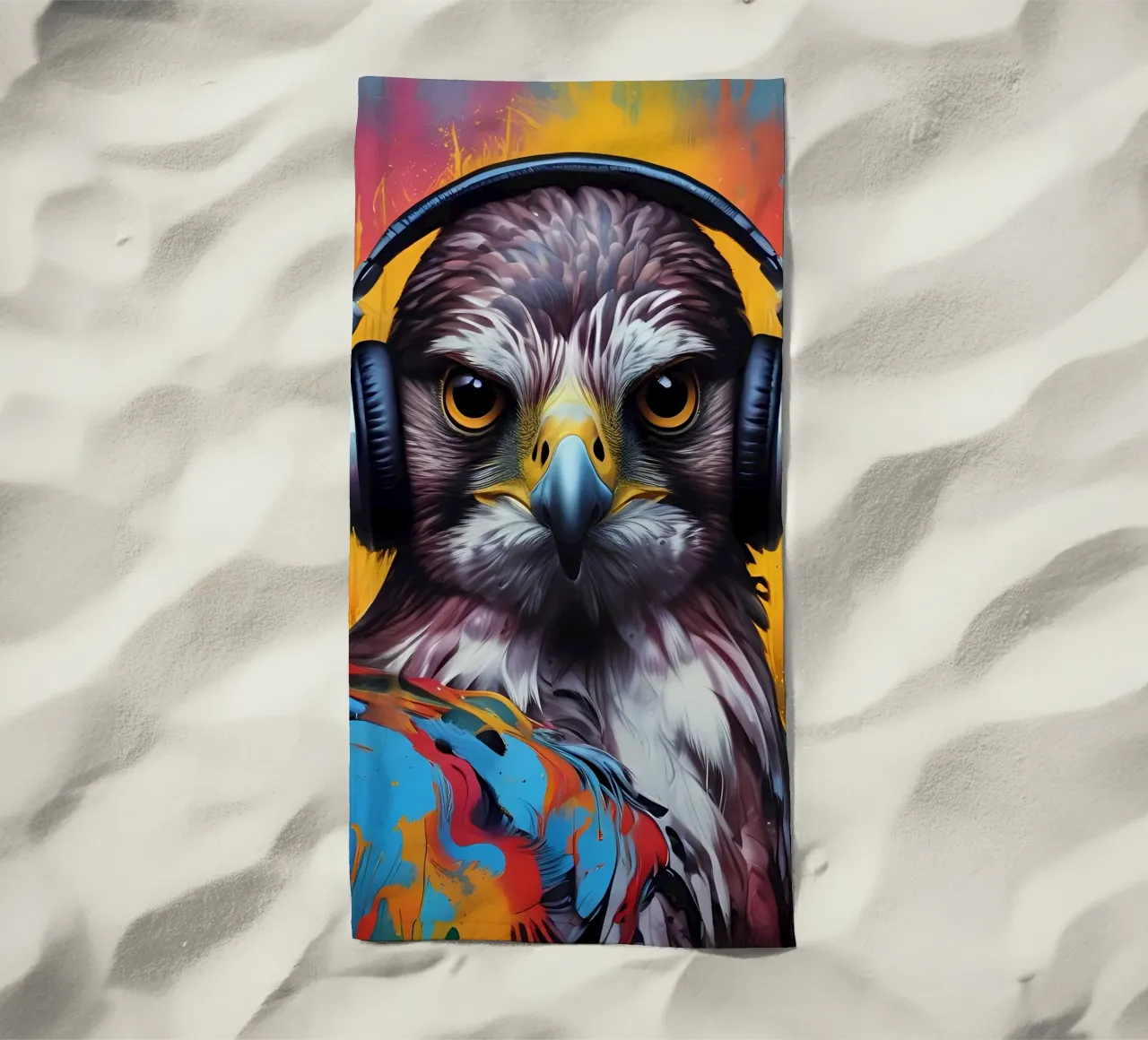 Falcon in cuffia telo mare da MakArena