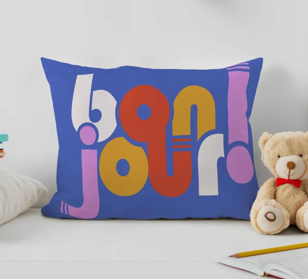 Modern "Bonjour!" French Typography Art Print cuscino da showmemars
