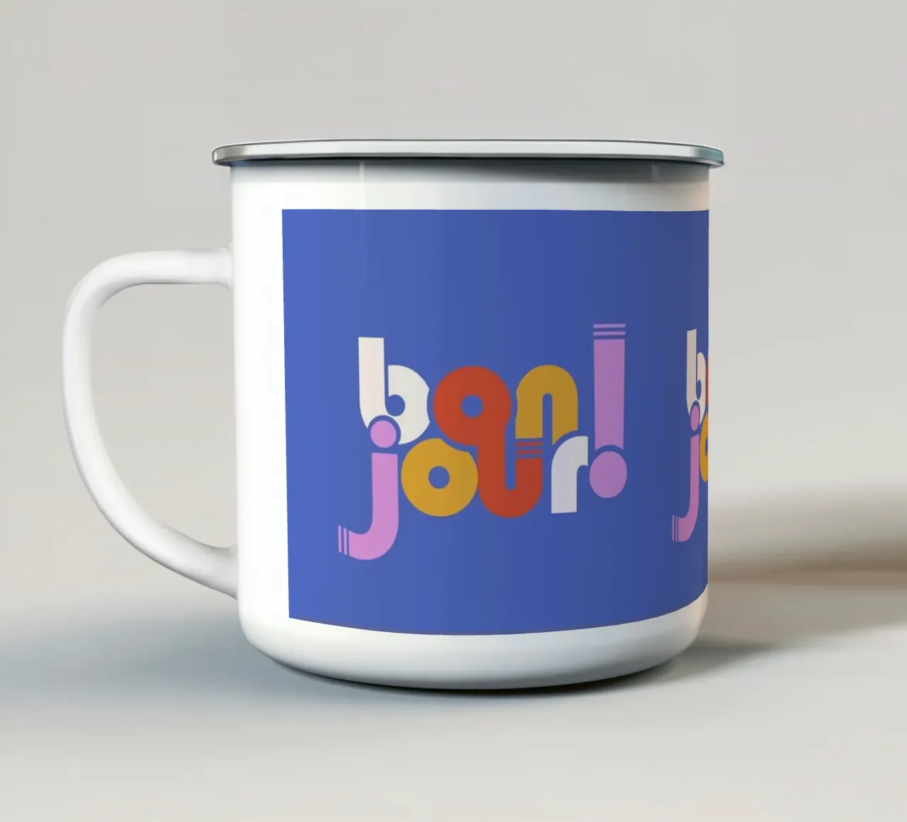 Modern "Bonjour!" French Typography Art Print tazza in smalto da showmemars